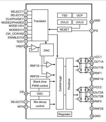 Schéma de principe - ROHM Semiconductor Pilote de moteur pas à pas BD63910MUV